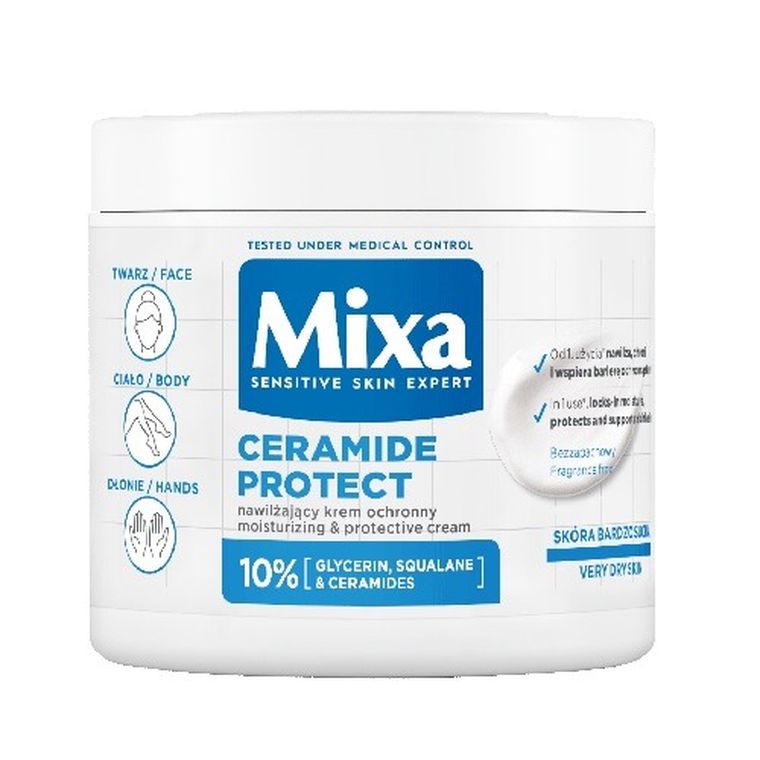 MIXA, Ceramide Protect, nawilżający krem ochronny do twarzy dłoni i ciała, 400 ml