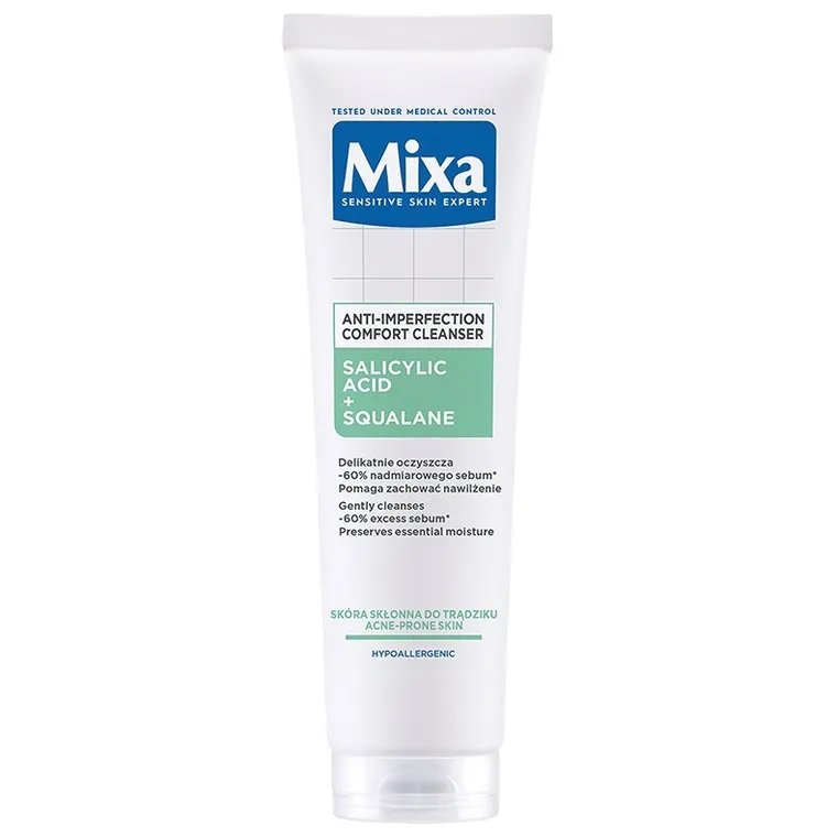 Mixa, Comfort Cleanser, żel oczyszczający do twarzy przeciw niedoskonałościom, kwas salicylowy + skwalan, 150 ml