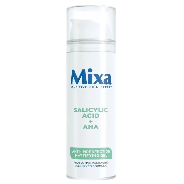 Mixa, matujący żel przeciw niedoskonałościom, kwas salicylowy + kwasy AHA, 50 ml