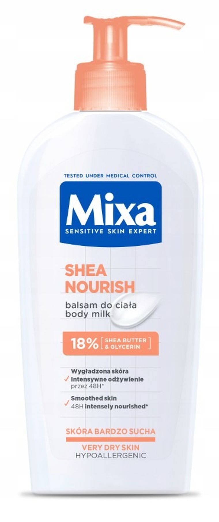 Mixa, Shea Nourish, odżywczy balsam do ciała, do suchej skóry, z gliceryną, 400 ml