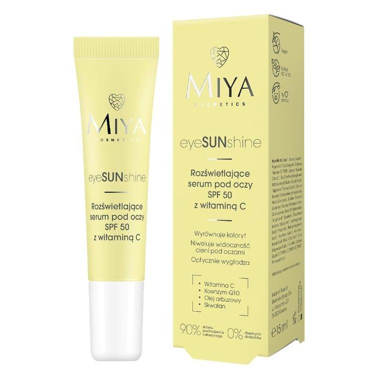 Miya Cosmetics, eyeSUNshine, rozświetlające serum pod oczy, SPF50, 15 ml