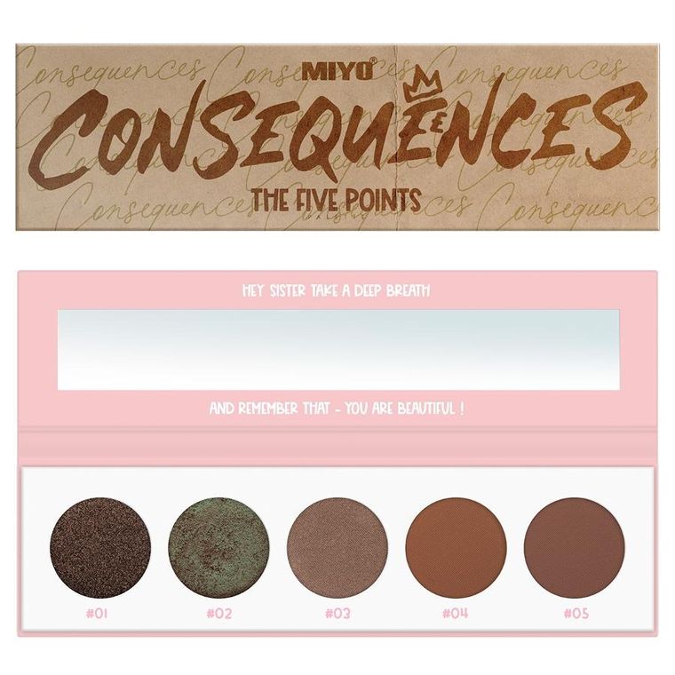MIYO, The Five Points Palette, paleta cieni do powiek, Consequences, 6.5g