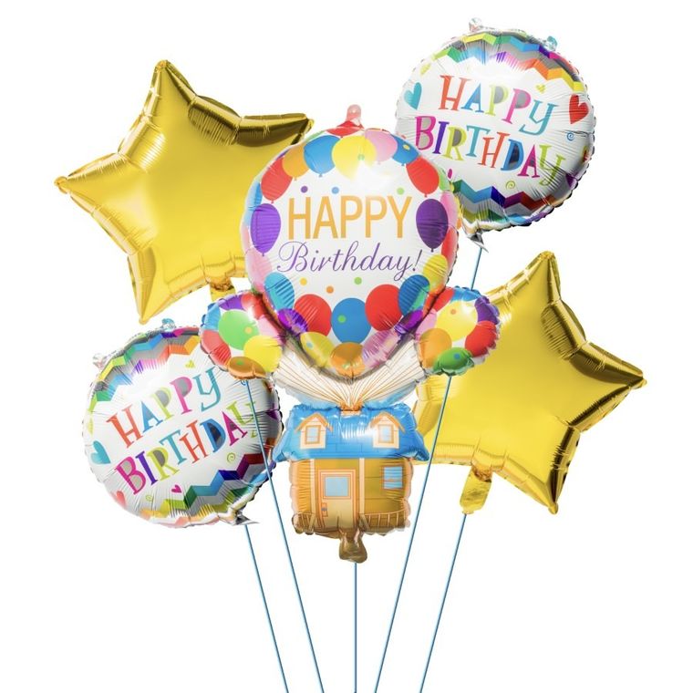 MK Trade, balon foliowy, happy birthday, metalik, 5 szt.