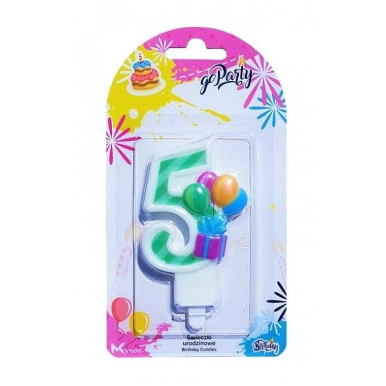MK Trade, świeczka urodzinowa, cyfra 5 z balonikami