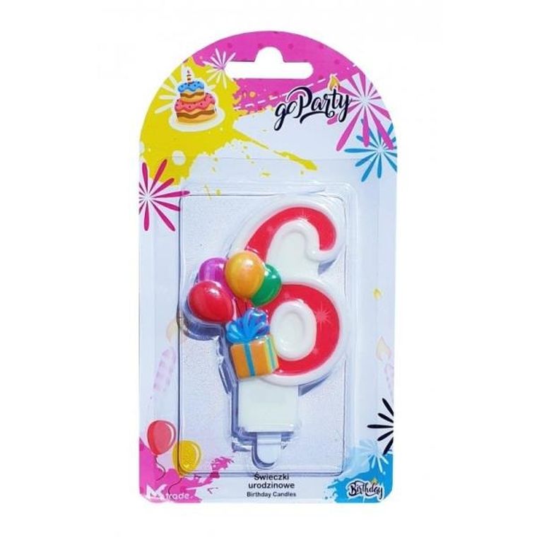 MK Trade, świeczka urodzinowa, cyfra 6 z balonikami