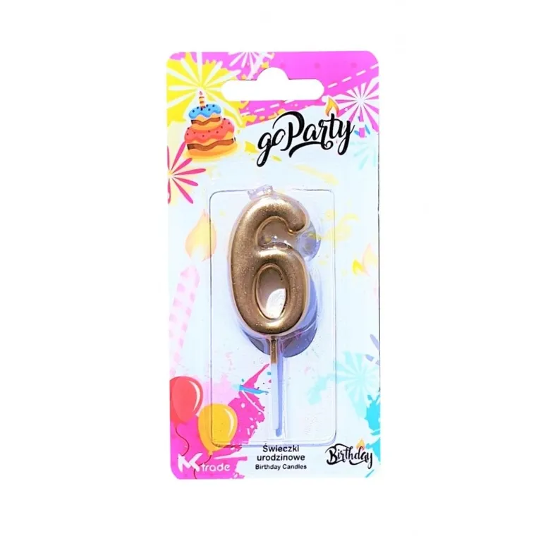 MK Trade, świeczka urodzinowa, cyfra 6, złota