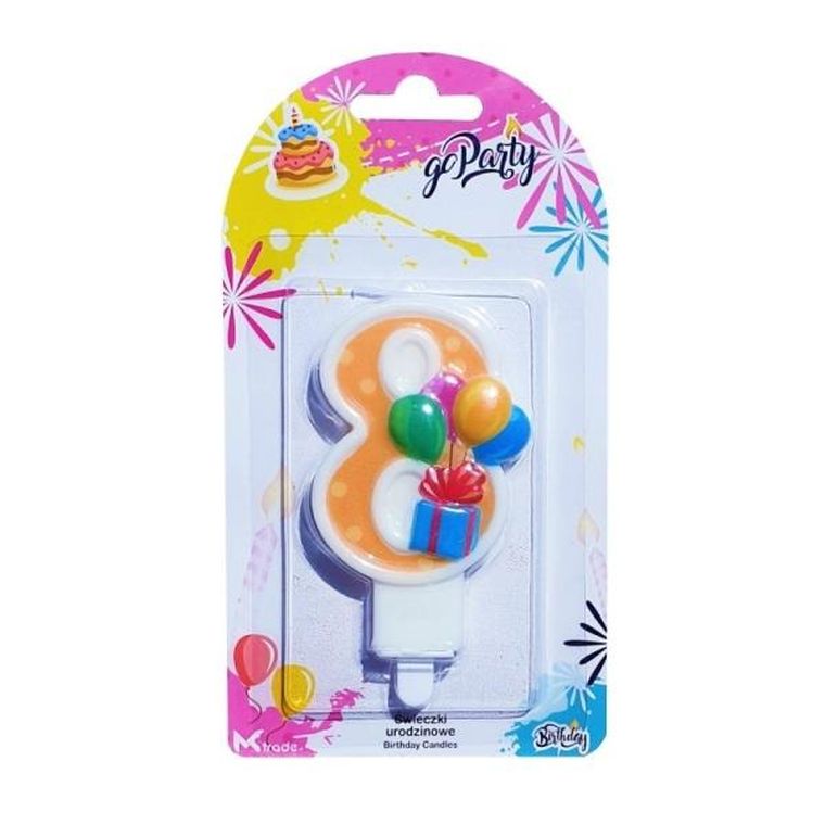 MK Trade, świeczka urodzinowa, cyfra 8 z balonikami