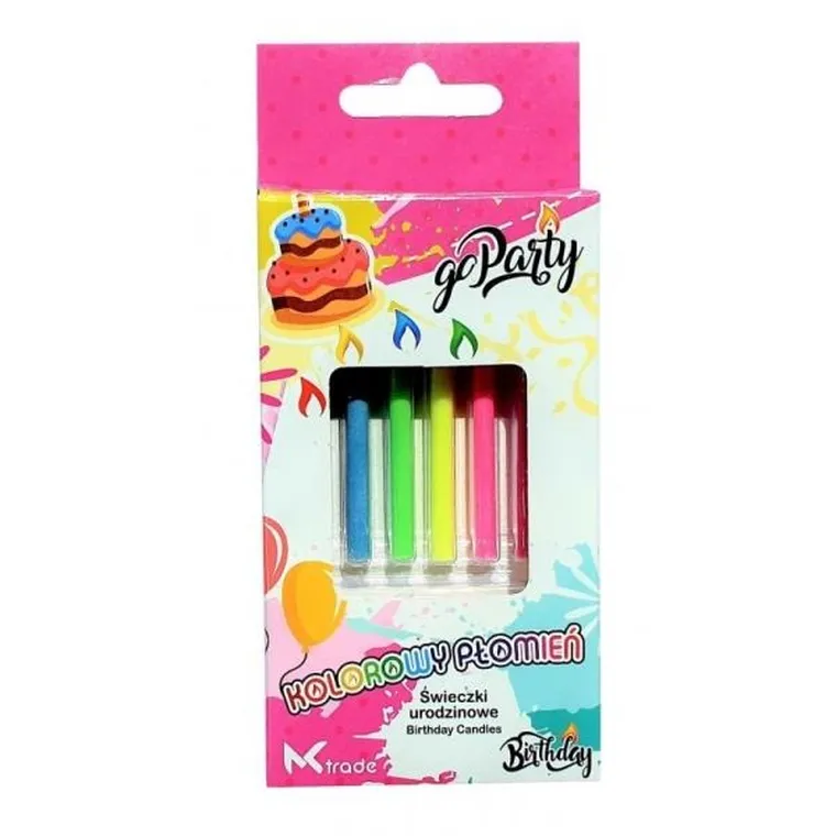 MK Trade, świeczki urodzinowe z kolorowym płomieniem, 6 szt.