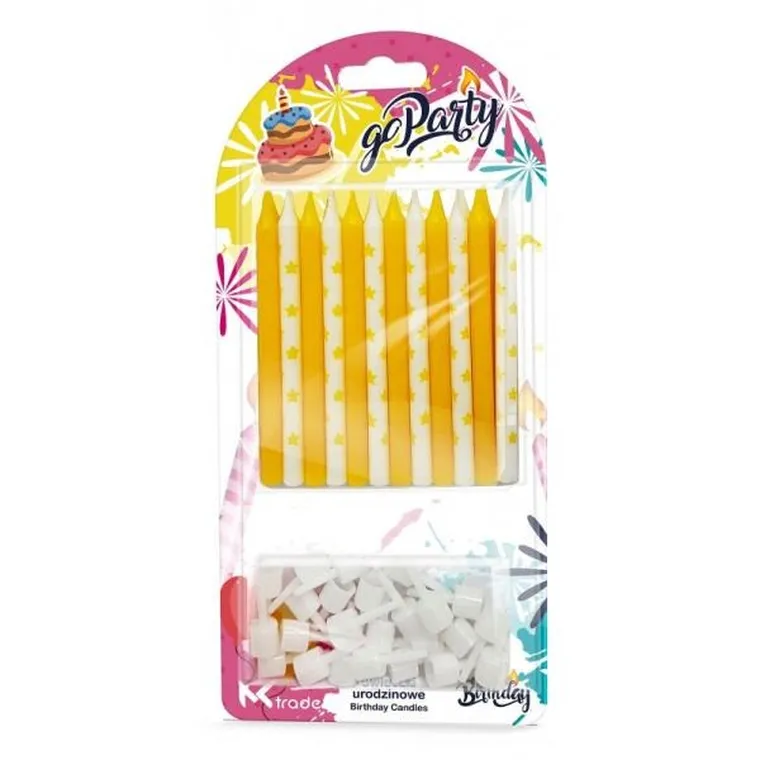 MK Trade, świeczki urodzinowe, żółte i białe z gwiazdkami, 8 cm, 24 szt.