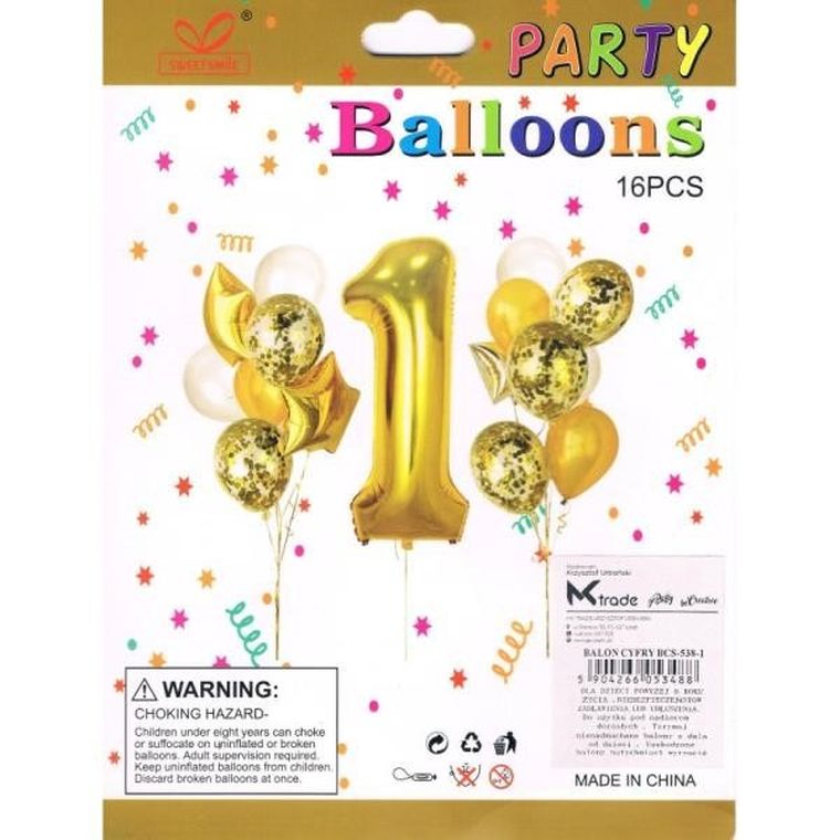 MK Trade, zestaw balonów z cyfrą 1, 30-60 cm, 16 szt.