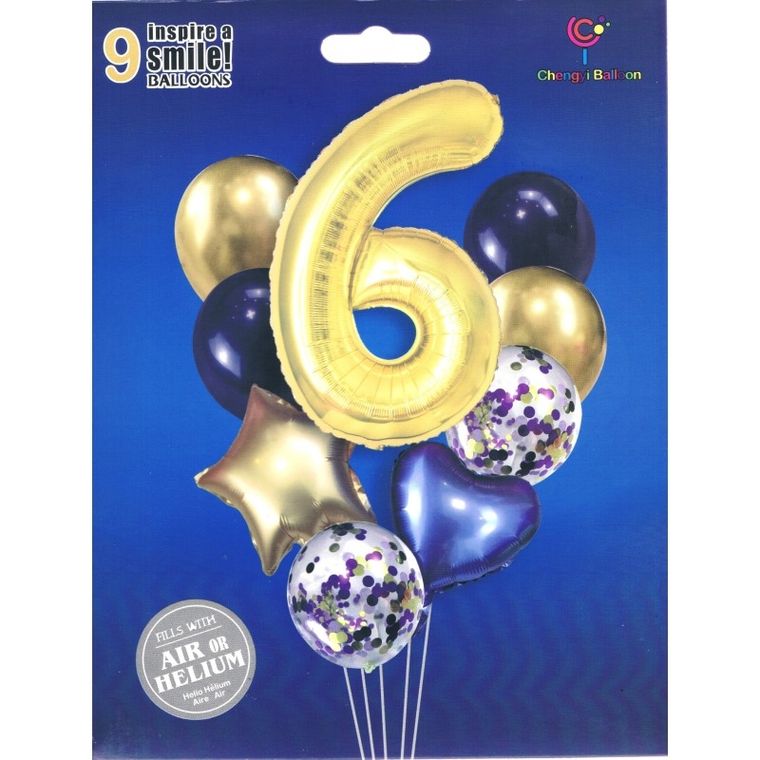 MK Trade, zestaw balonów z cyfrą 6, 40-60 cm, 9 szt.
