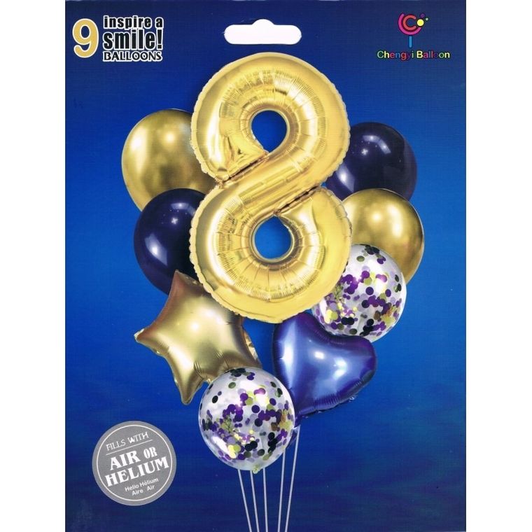 MK Trade, zestaw balonów z cyfrą 8, 40-60 cm, 9 szt.