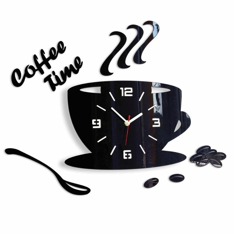 Modern Clock, zegar ścienny, coffee time, filiżanka 3D