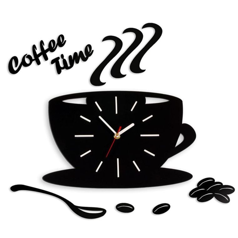 Modern Clock, zegar ścienny, coffee time, filiżanka, satin