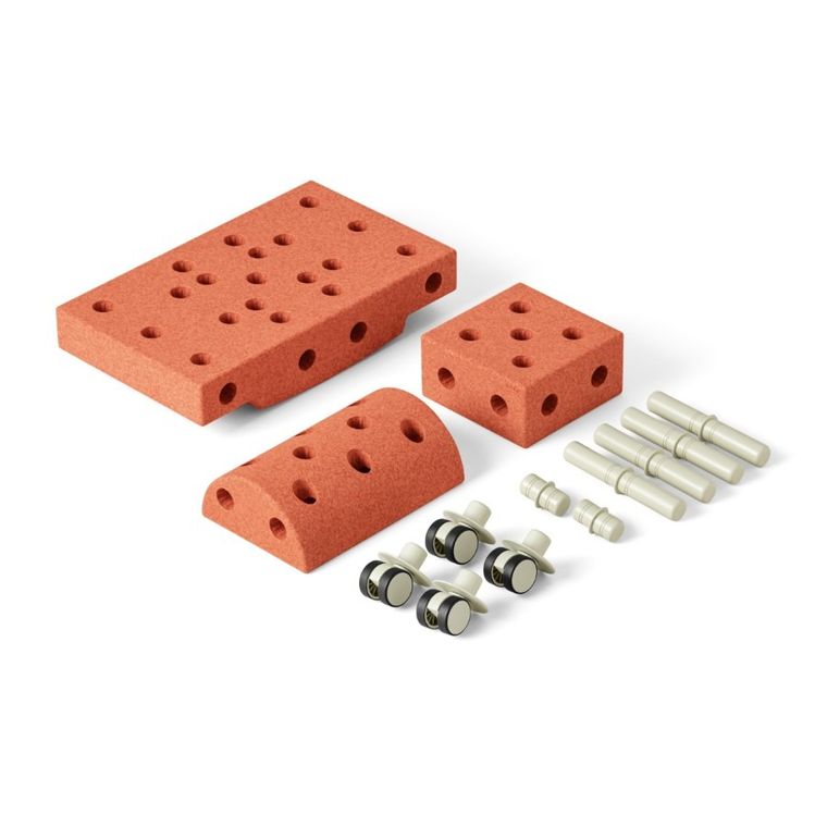 Modu, Curiosity Set, kreatywne klocki rozwijające motorykę dużą, z funkcją jeździka, pomarańczowy