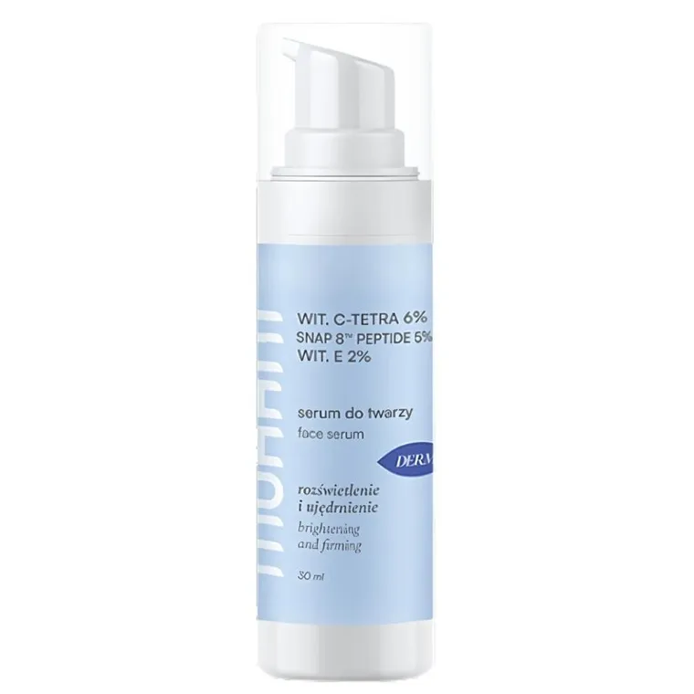 Mohani, napinająco-rozświetlające serum do twarzy z ultrastabilną witaminą C TETRA 6% neuropeptydem SNAP 8™ Peptide 5% i witaminą E 2%, 30 ml