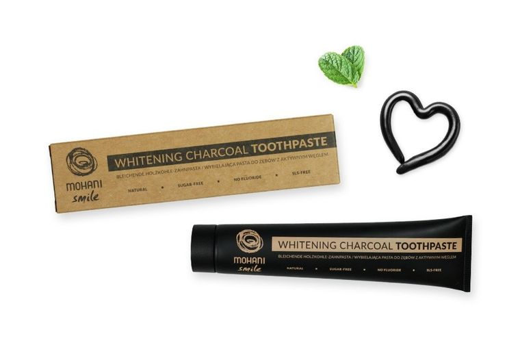 Mohani, Smile Whitening Charcoal Toothpaste, naturalna pasta wybielająca z węglem aktywnym, 75 ml