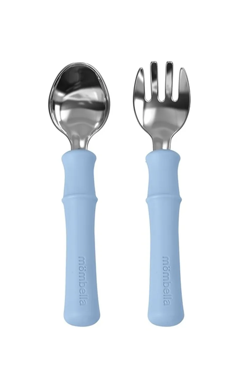 Mombella, Panda, metalowe sztućce, light blue