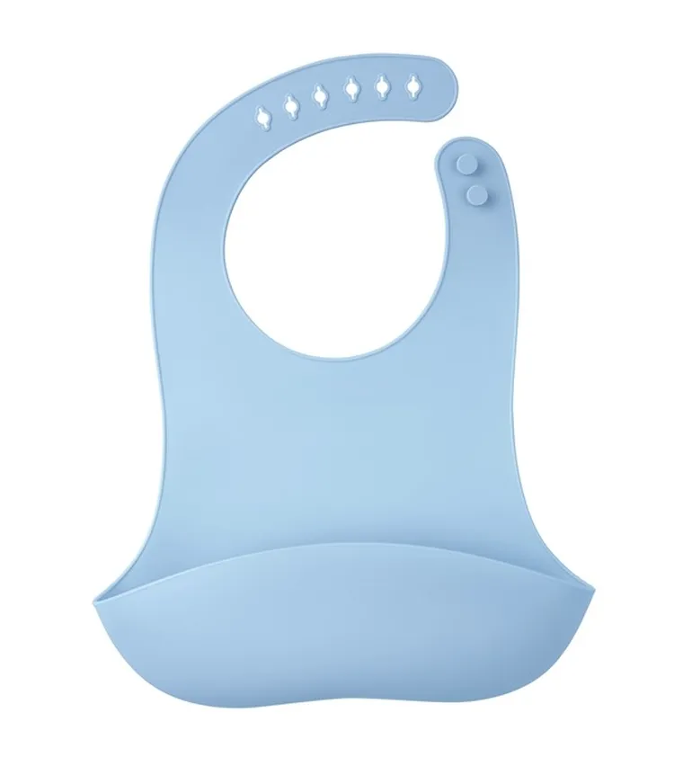 Mombella, silikonowy śliniak z kieszonką 3D, light blue