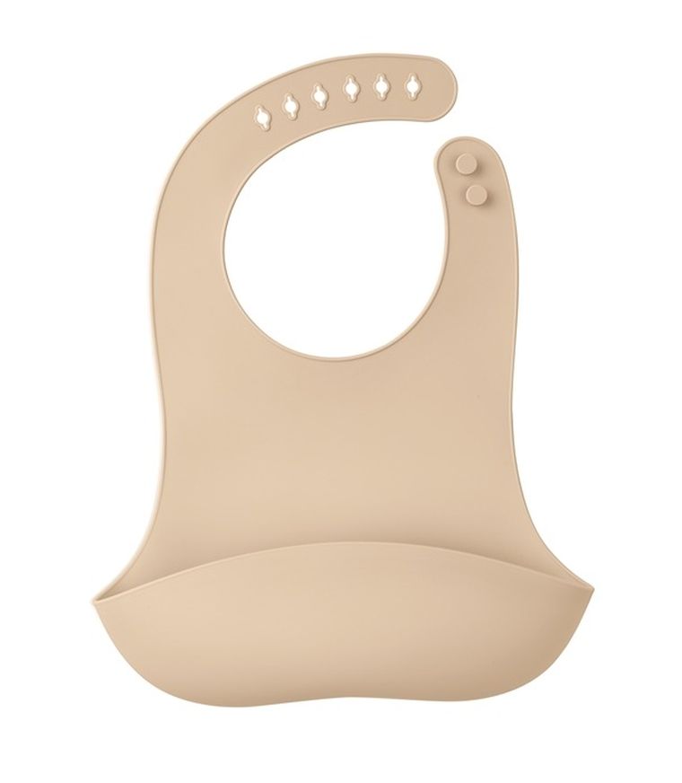 Mombella, silikonowy śliniak z kieszonką 3D, light brown