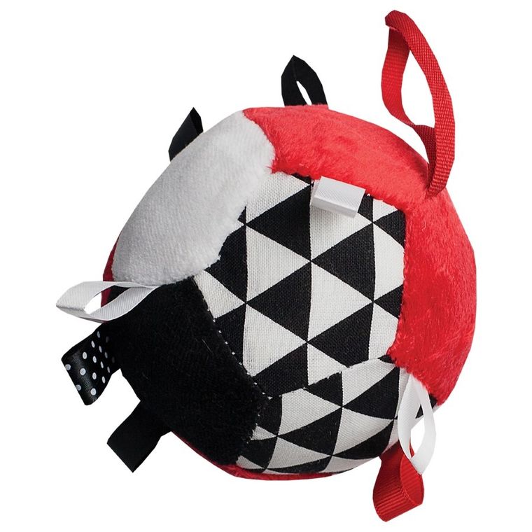 Mom's Care, piłeczka, zawieszka, kontrastowa zabawka sensoryczna, czerwona