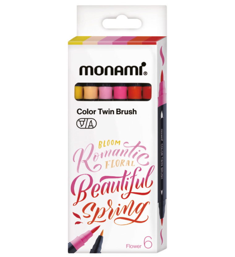 Monami, Color Twin Brush, dwustronne pisaki pędzelkowe, Flowers, 6 kolorów