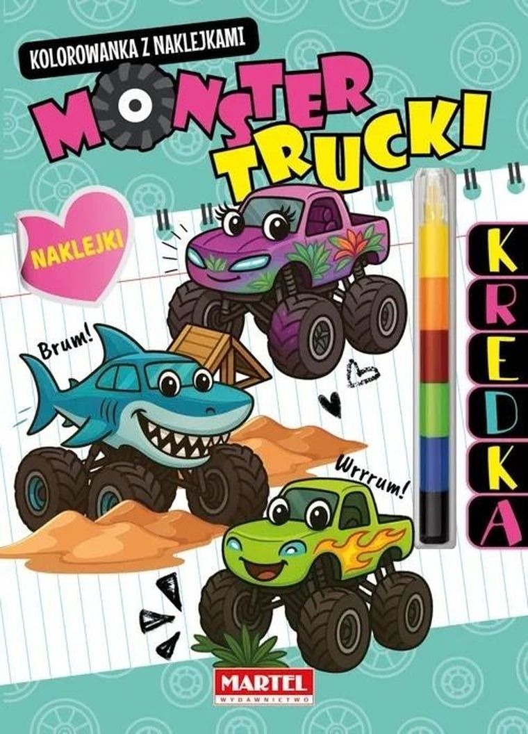 Monster Trucki. Kolorowanka z kredką
