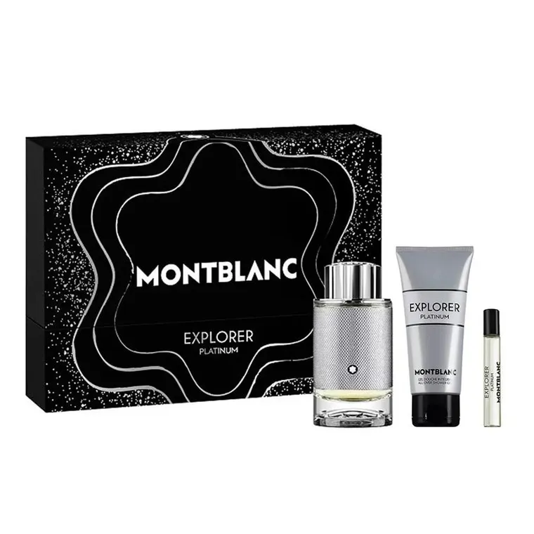 Mont Blanc, Explorer Platinum, zestaw, woda perfumowana spray, 100 ml + miniatura wody perfumowanej, 7.5 ml + żel pod prysznic, 100 ml