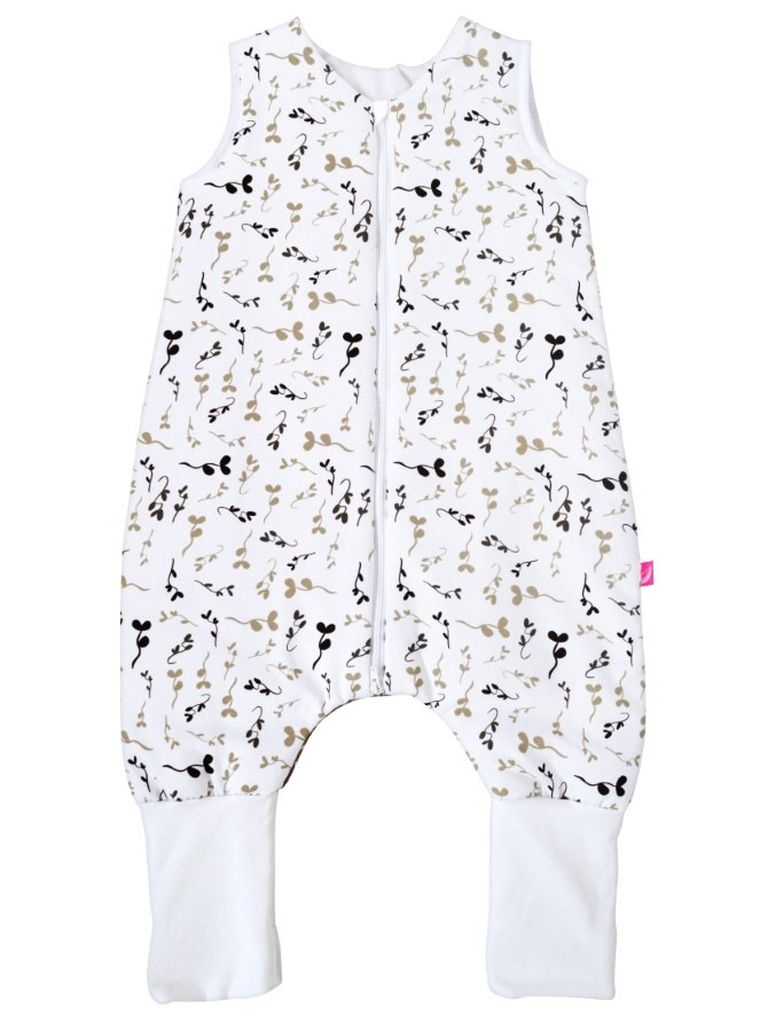 Motherhood, bawełniany śpiworek ocieplany, z nogawkami, TOG 2, beżowe listki, 12-18m