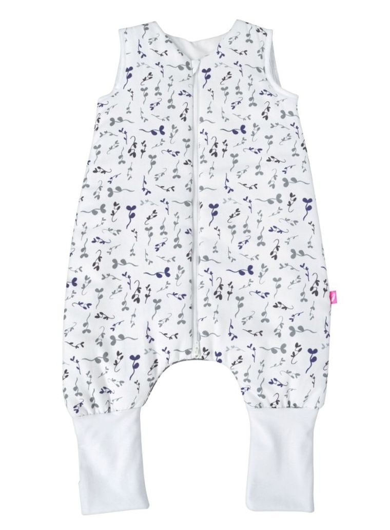 Motherhood, bawełniany śpiworek ocieplany, z nogawkami, TOG 2, niebieskie listki, 12-18m