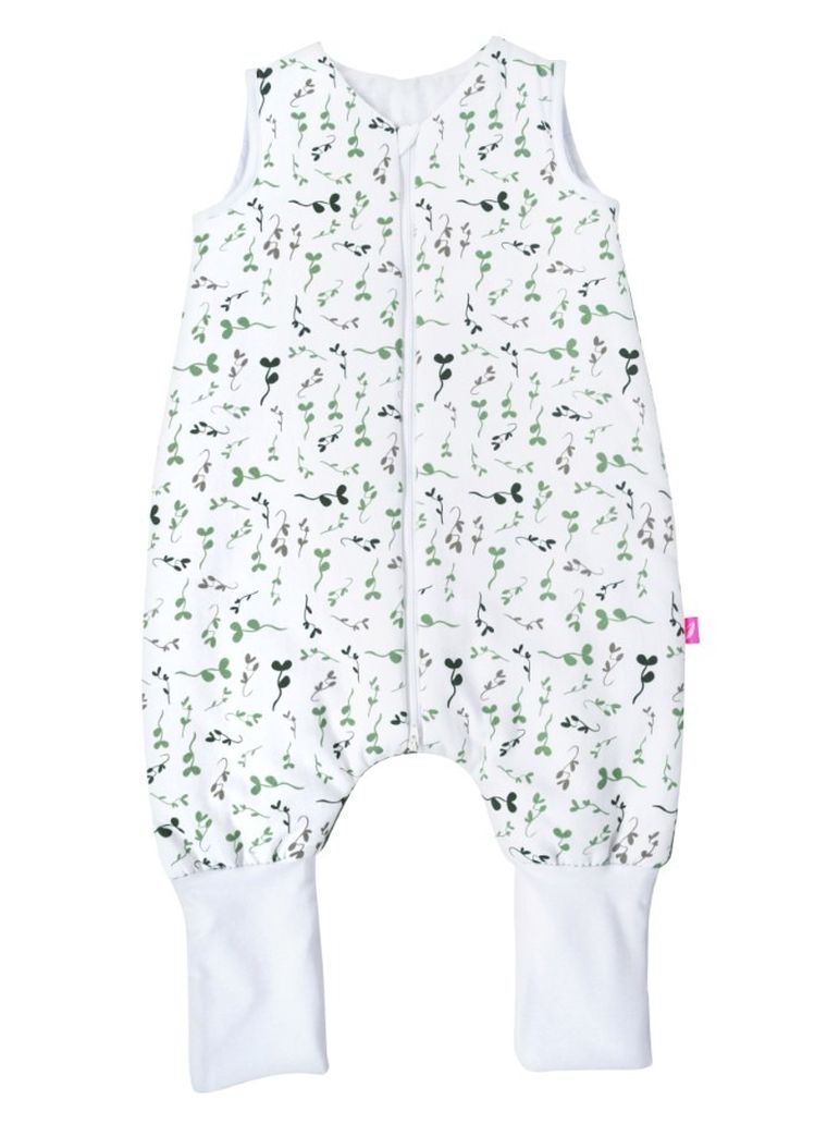 Motherhood, bawełniany śpiworek ocieplany, z nogawkami, TOG 2, zielone listki, 1.5-2.5l