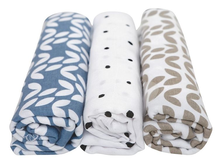 Motherhood, Classics Niebieski 2023, pielucha bawełniana, 70-80 cm, 3 szt.