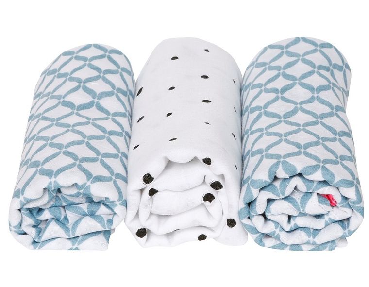 Motherhood, Classics Niebieski, pieluszka muślinowa, 70-80 cm, 3 szt.