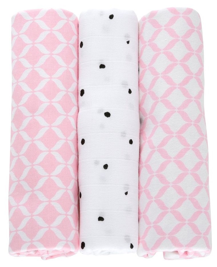 Motherhood, Classics Różowy, pieluszka bawełniana, 70-80 cm, 3 szt.