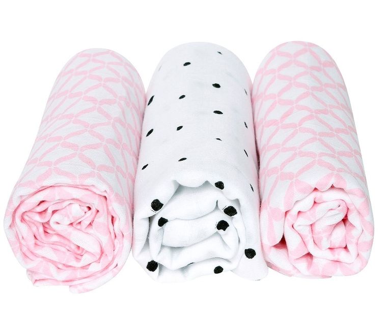 Motherhood, Classics Różowy, pieluszka muślinowa, 70-80 cm, 3 szt.