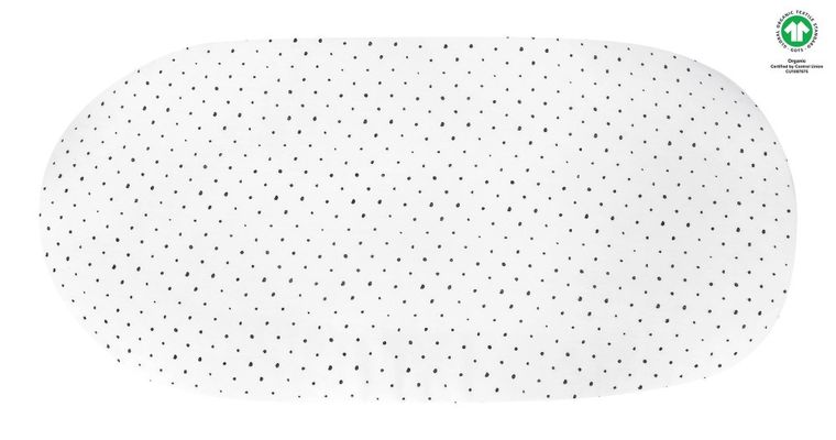 Motherhood, ECO Kropeczki Czarne, prześcieradło do gondoli/kosza Mojżesza z gumką, 35-75 cm