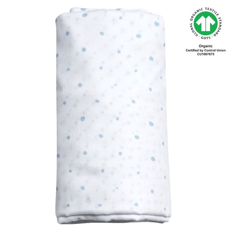 Motherhood, ECO Kropeczki Niebieskie, kocyk dwuwarstwowy muślinowy, 130-130 cm