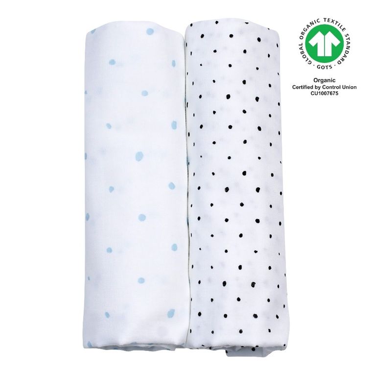 Motherhood, ECO Kropeczki Niebieskie, pieluszki muślinowe, 85-85 cm, 2 szt.