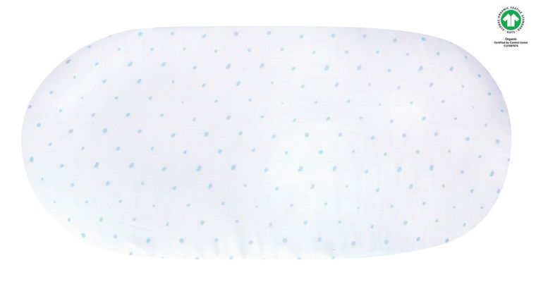 Motherhood, ECO Kropeczki Niebieskie, prześcieradło do gondoli/kosza Mojżesza z gumką, 35-75 cm