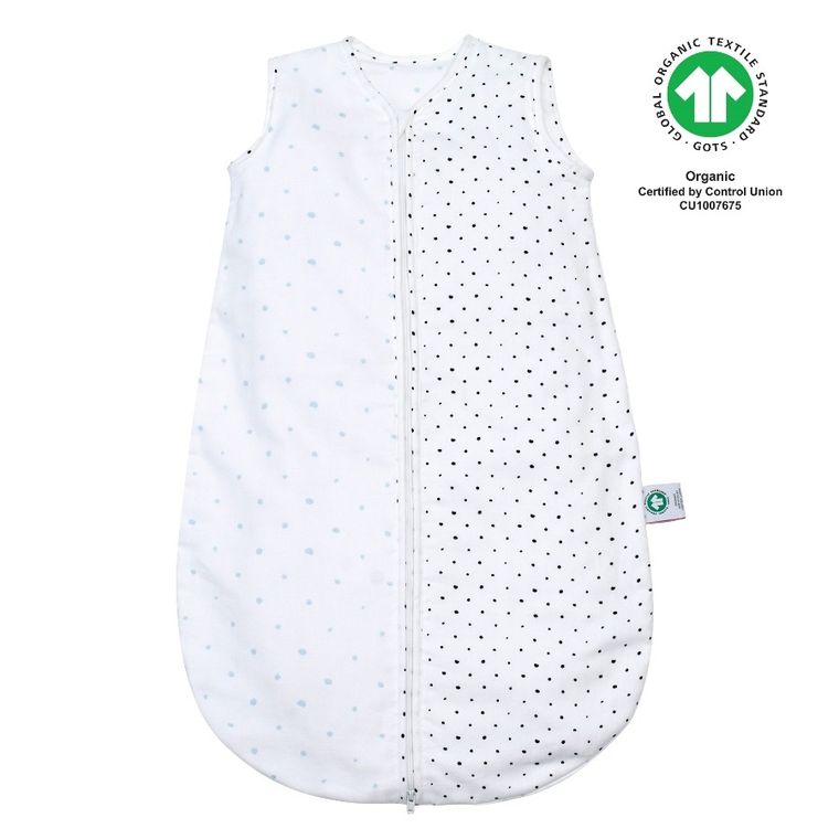 Motherhood, ECO Kropeczki Niebieskie, śpiworek muślinowy, TOG 0.5, 0-6m