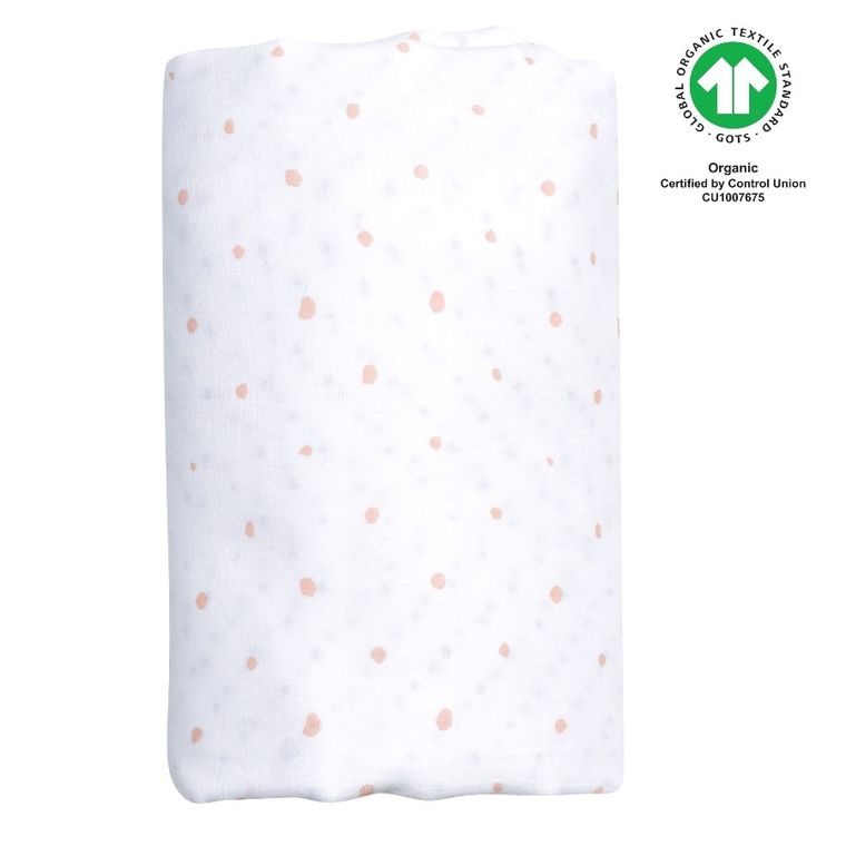 Motherhood, ECO Kropeczki Różowe, kocyk dwuwarstwowy muślinowy, 130-130 cm