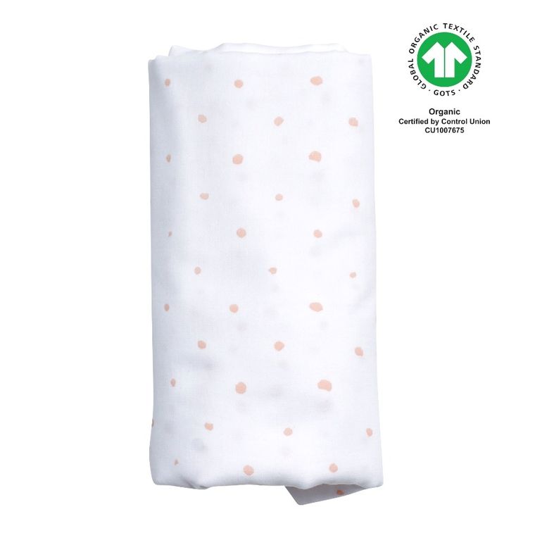 Motherhood, ECO Kropeczki Różowe, otulacz muślinowy XXL, 130-130 cm