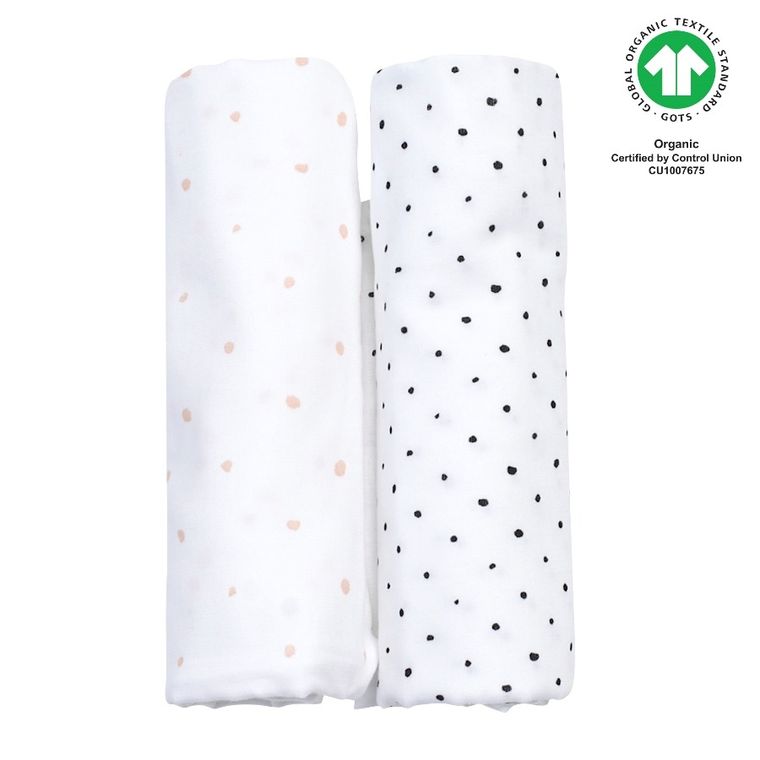 Motherhood, ECO Kropeczki Różowe, pieluszki muślinowa, 85-85 cm, 2 szt.