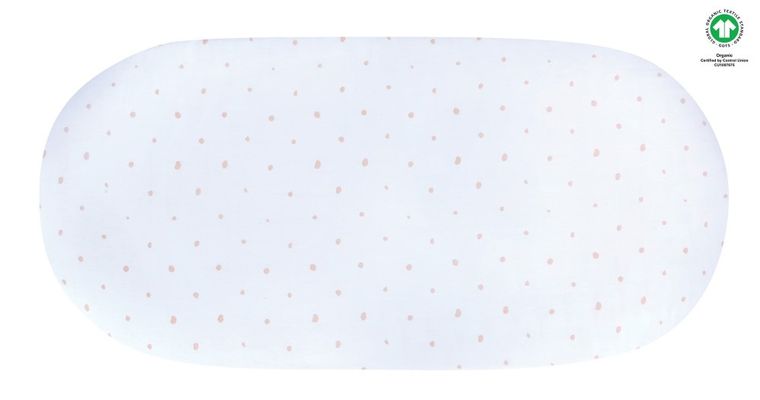 Motherhood, ECO Kropeczki Różowe, prześcieradło do gondoli/kosza Mojżesza z gumką, 35-75 cm