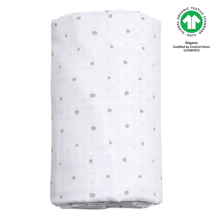 Motherhood, ECO Kropeczki Szare, kocyk dwuwarstwowy muślinowy, 130-130 cm