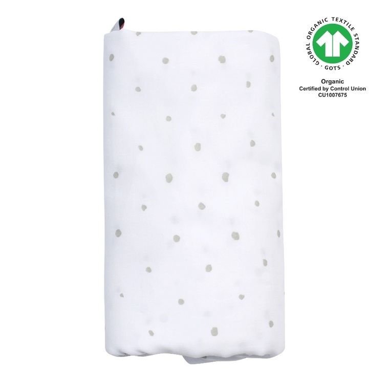 Motherhood, ECO Kropeczki Szare, otulacz muślinowy XXL, 130-130 cm