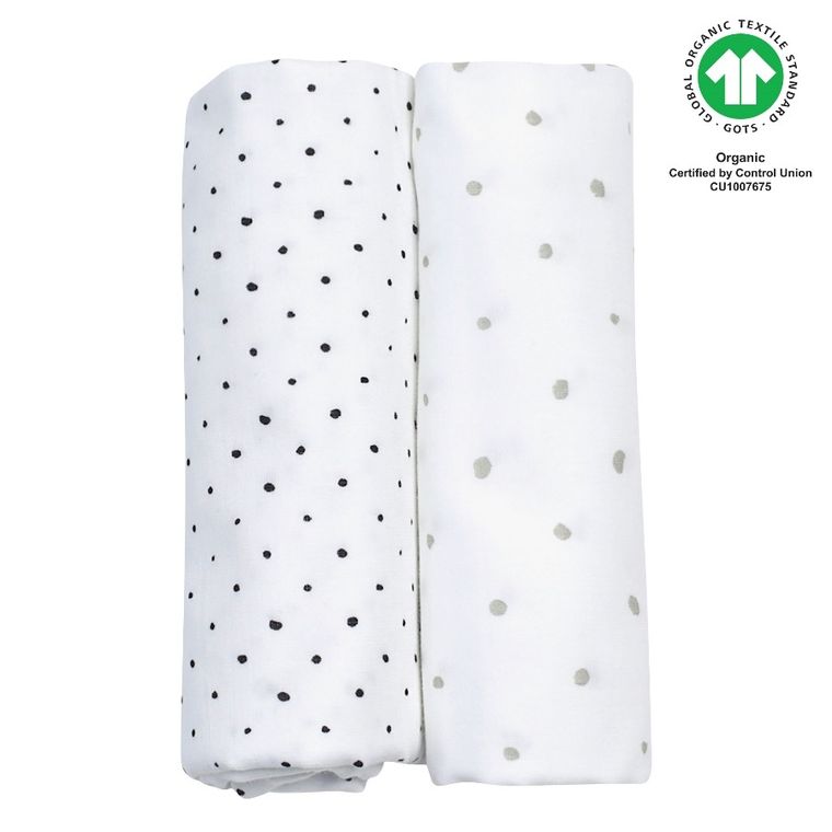 Motherhood, ECO Kropeczki Szare, pieluszki muślinowa, 85-85 cm, 2 szt.