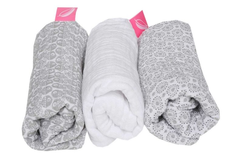 Motherhood, kocyki muślinowe, Pre-Washed, rybki szare, 65-70 cm, 3 szt.