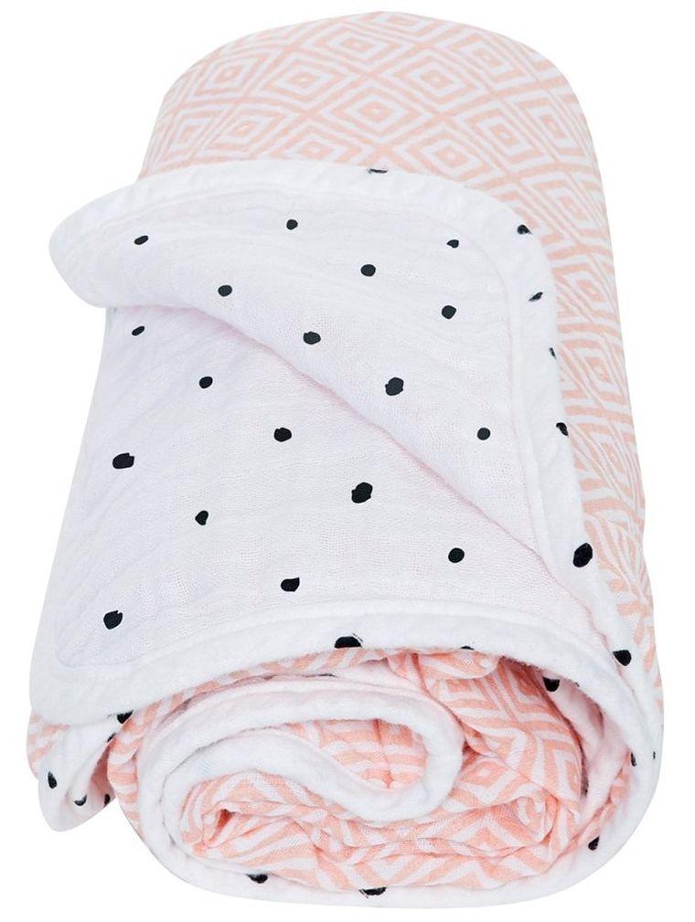 Motherhood, Kwadraty Różowe, Pre-Washed, kocyk muślinowy dwuwarstwowy, 95-100 cm