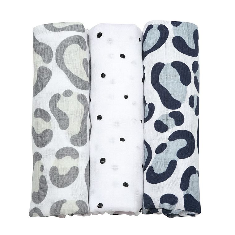 Motherhood, Ocelot Niebieski, pieluszki muślinowe, 70-80 cm, 3 szt.